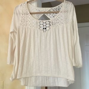 White Flowy Top with Crochet Neck Detail Top